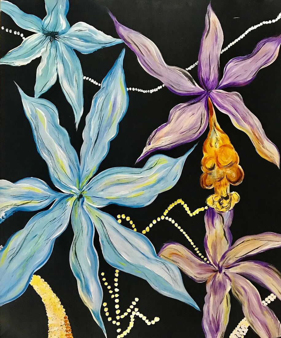 "Чувственность" - это произведение искусства, где нежные цветы, расцветающие на черном фоне в лилово-голубых оттенках, придают картине особую эмоциональную глубину. В каждом штрихе заложены не только красота и изысканность, но и личные переживания, которые я стремилась выразить через свое восприятие красоты.   Эта работа, созданная техникой акрила на холсте, приглашает зрителя в путешествие по миру чувственности и нежности, где каждая крошечная деталь обретает особый смысл и значение.    Холст, акрил, лак, 47x57 cм