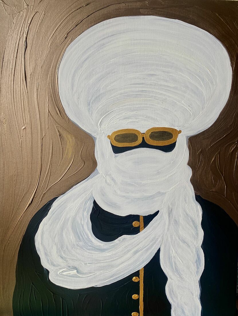 "Черный туарег" - это портрет загадочного представителя древнего народа, обитающего на севере Африки. В черном традиционном платье, олицетворяющем богатство этого региона, он стоит как символ невероятной культурной глубины. Традиционный белый шарф, обвивающий его голову, является не только элементом облачения, но и символом их истории и образа жизни.    Несмотря на их аутентичность некоторые представители относятся к элите своего народа и любят позволять себе роскошь: дорогие автомобили, золотые часы, они выбирают для отдыха люксовые отели и передвигаются на частных самолетах. В этой картине золотые очки и пуговицы на его одежде являются символами изысканного и роскошного образа жизни.  Этот портрет черного туарега переносит нас в мир древних традиций и культурных артефактов, где каждая деталь является ключом к их богатому наследию.      Холст, акрил, масляная пастель, лак, 47х60 см, 2023